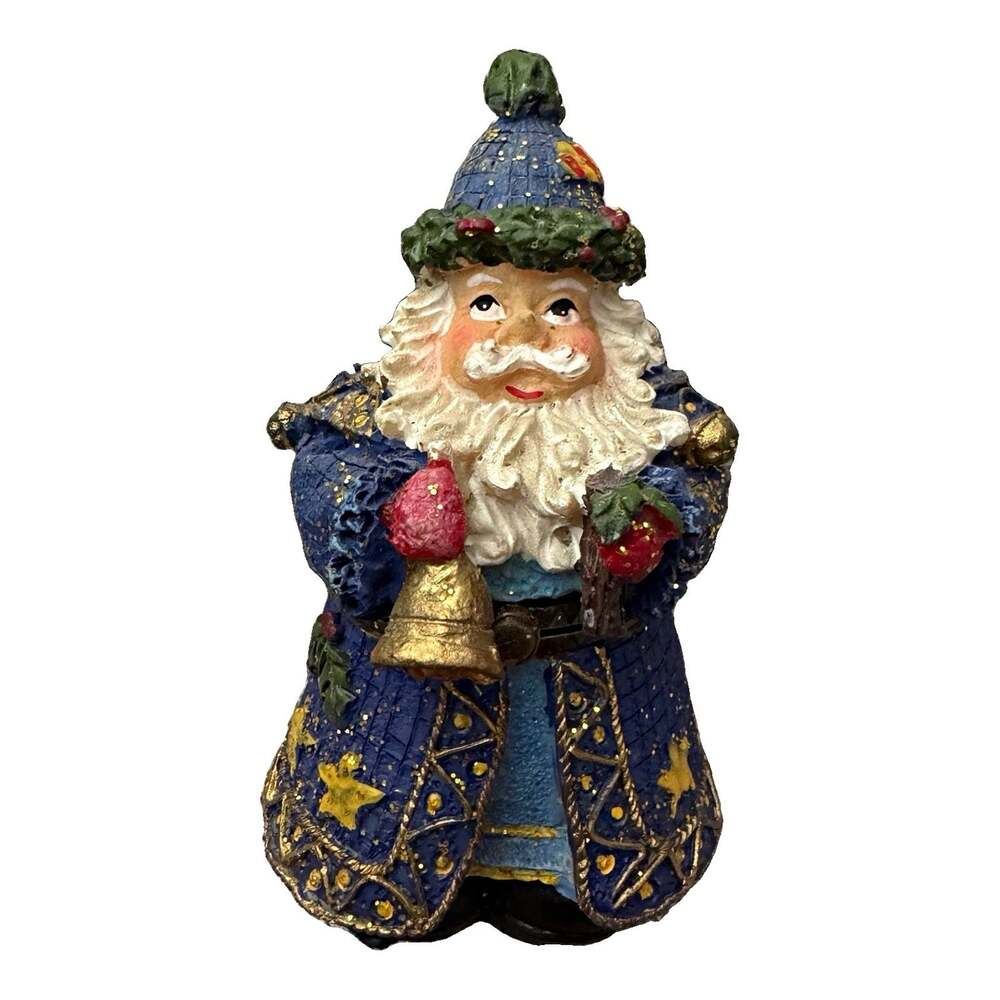 Santa Claus Resin Figurine Collectible Trinket Pill Box Blue Coat Decorative